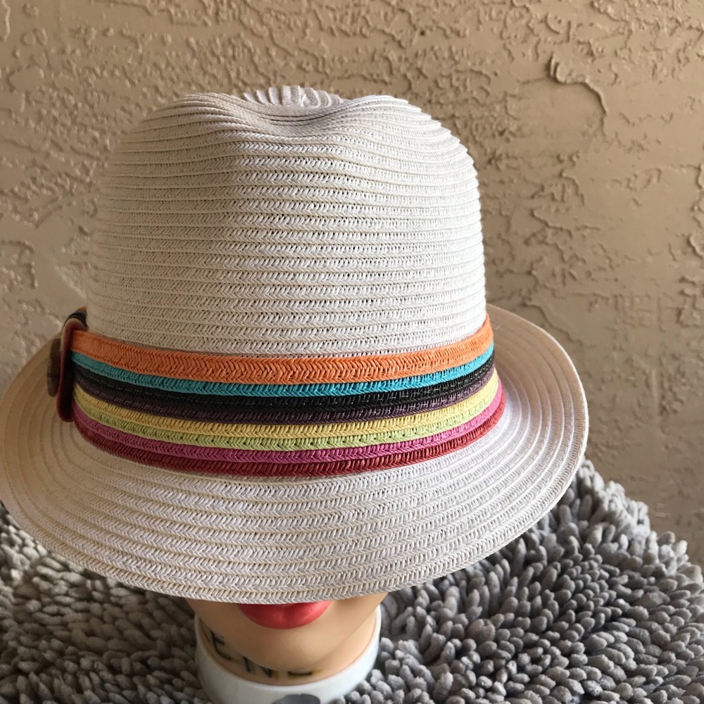 Panama Jack Cream Hat with Multi-colored Band.